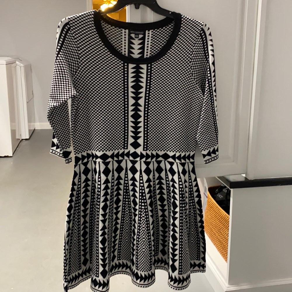 Nina Leonard Geometric Print Sweater Dress